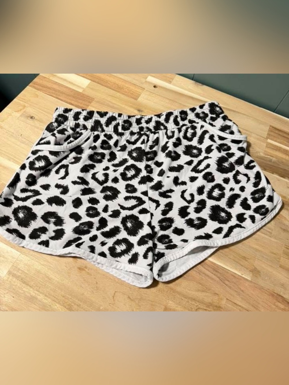Women’s Black & White Leopard Print Elastic Waist Shorts